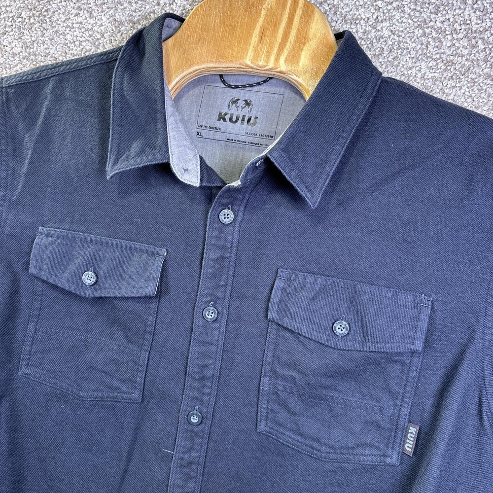KUIU Shirt Mens XL Blue Solid Long Sleeve Twill Button Up Casual Outdoor